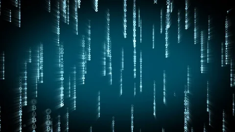 Digital blue crypto coins falling in Matrix. Seamless concept with alpha matte Stock Footage 98598084