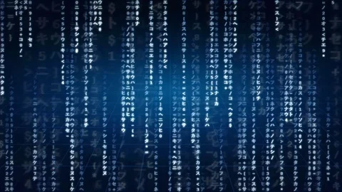 Digital blue data stream with falling binary code and network connections on Stock-Footage 343164627