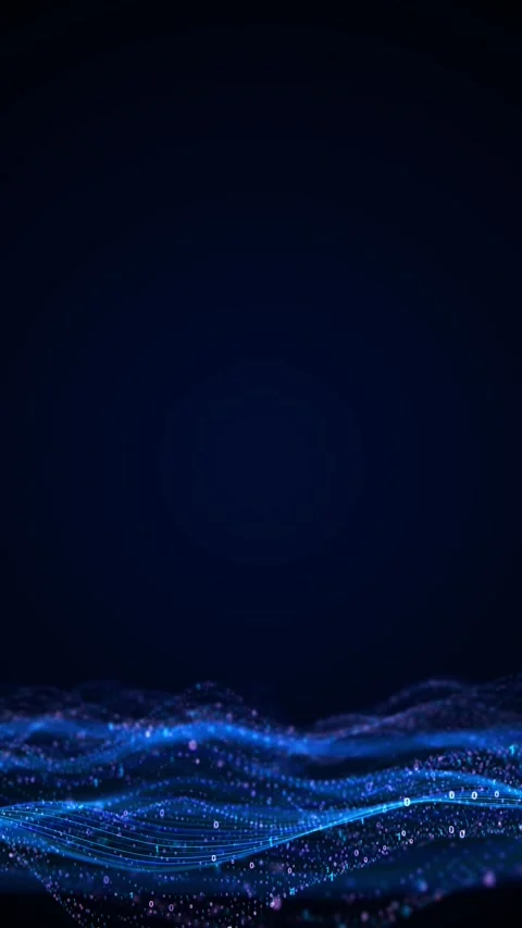 Digital blue data wave landscape flowing luminous lines, binary numbers, particl Stock Footage 340469078