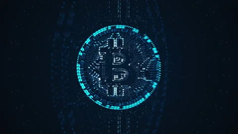 Digital blue dot of bitcoins crypto currency, 4k 3d rendering Stock Footage 170611292