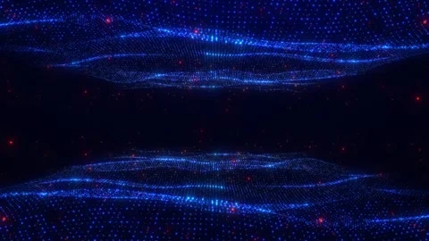 Digital blue dynamic wave and orange particle lights, data flow, cyber Stock Footage 253491654