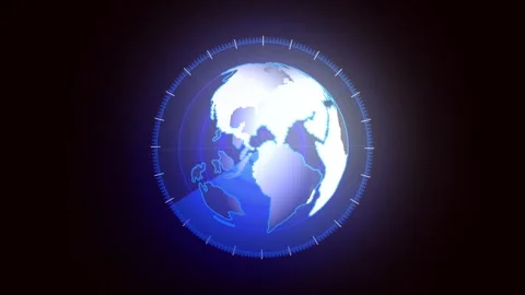 Digital Blue Earth Globe with Radar Interface and Data Visualization on Dar.. Stock Footage 321450318