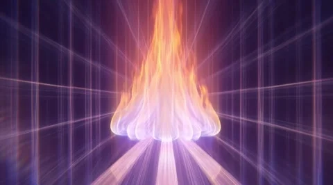 Digital blue flame flickering inside a neon grid tunnel Stock Footage 331450142