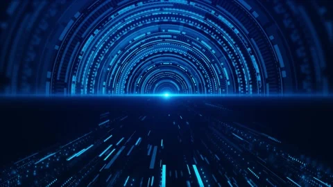Digital blue gateway tunnel visual with glowing circular structure, fast data st Stock Footage 340553931