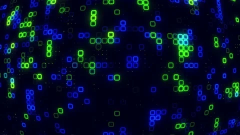 Digital blue green cube pattern grid Dancing round cube blue color neon fut.. Stock Footage 225661362
