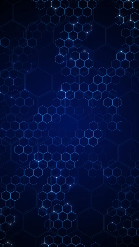 Digital blue honeycomb network pattern glowing hexagons, dark tech layout, Stock Footage 340477813