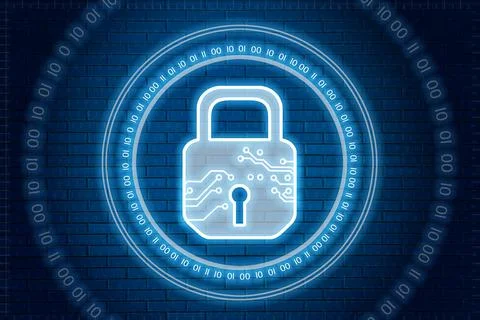 Digital blue lock icon interface with circle binary numders Stock Photos