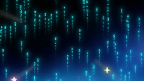 Digital blue matrix code rain with glowing stars on a dark background Stock Footage 344366354