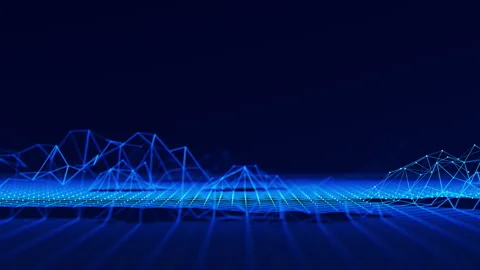 Digital blue mesh waves with points and links. Ai technology network surface 스톡 동영상 329972722