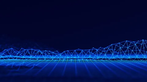 Digital blue mesh waves with points and links. Ai technology network surface 스톡 동영상 330665062