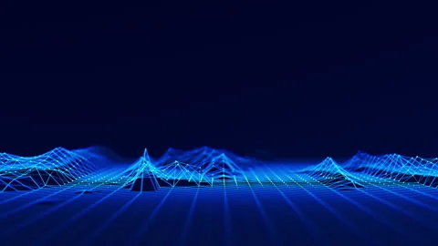 Digital blue mesh waves with points and links. Ai technology network surface 스톡 동영상 331015600