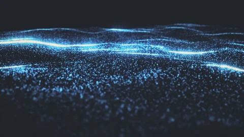 Digital Blue Particle Wave Horizon Abstract Technology Motion Background Stock Footage 340263450