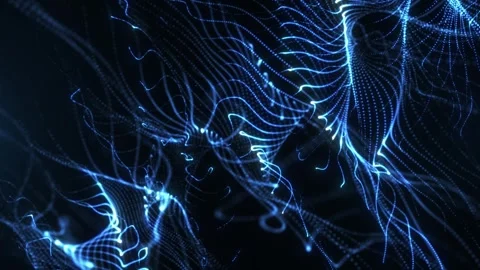 Digital blue particle waves. Abstract technological dotted background. Stock Footage 321480539