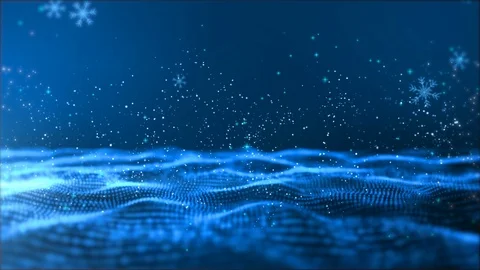 Digital blue particles wave with bokeh and snowflake for christmas season bac Stock Footage 97866638