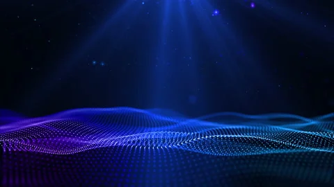 Digital blue particles wave flow with dust and bokeh, Digital Stage floor and Stock Footage 141892077