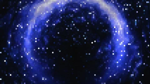 Digital blue pixel portal glowing particle mosaic tech motion background Stock Footage 345729538