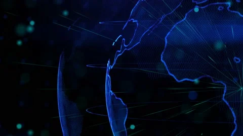 Digital blue planet of Earth. 3D animation with digital Earth and particles. Stock Footage 205044507