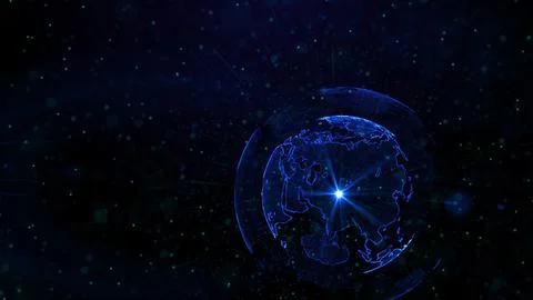 Digital blue planet of Earth, 3D animation Stock Illustration