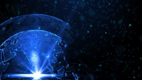 Digital blue planet of Earth, 3D animation Stock Illustration