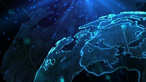 Digital blue planet of Earth, 3D animation Stock Illustration