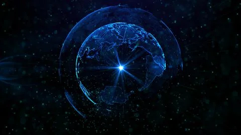 Digital blue planet of Earth, 3D animation Stock Illustration