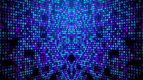 Digital Blue Purple Square Matrix Binary Code Corner Screen Wall Perspective Stock Footage 200858039