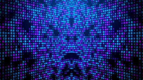 Digital Blue Purple Square Matrix Binary Code Corner Screen Wall Perspective Stock Illustration