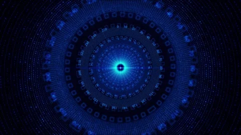 Digital blue radar gauge visual with bright central lens, circular scale numbers Stock Footage 340554103