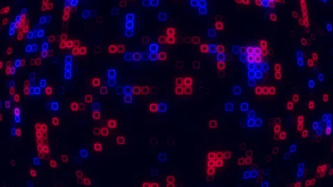 Digital blue red cube pattern grid Dancing round cube blue color neon futur.. Stock Footage 225660994