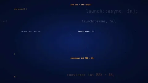 Digital Blue Screen with Scrolling C Programming Code and Software Development Stock Footage 336773662