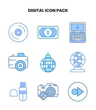 Digital Blue Set Icons Pack Stock Illustration
