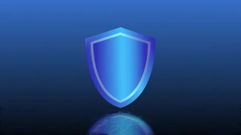 Digital Blue shield animation on dark blue background Stock Footage 296259092