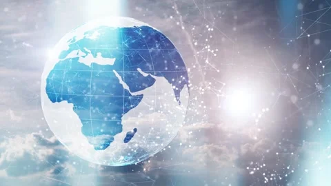 Digital blue shining earth globe with technology sky 動画素材 337249901