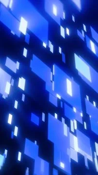 Digital blue squares and rectangles floating in space with glowing light ef.. Stockfoto's