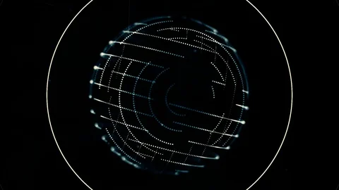 Digital, blue transparent sphere with small moving dots on its surface rotating Vídeos de archivo 102832883