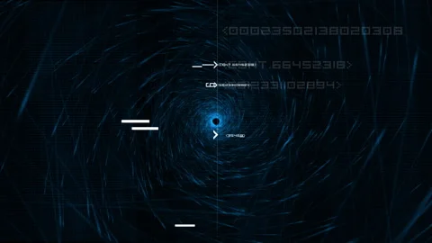 Digital Blue Vortex with Futuristic Data Elements and Abstract Design Stock Footage 317292972