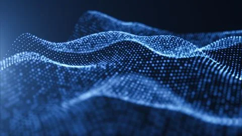 Digital blue wave particles background, 3d rendering. Stock Illustration