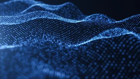 Digital blue wave particles background, 3d rendering. Illustrazione stock