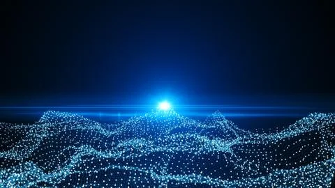 Digital blue wave particles form background illustration 写真素材