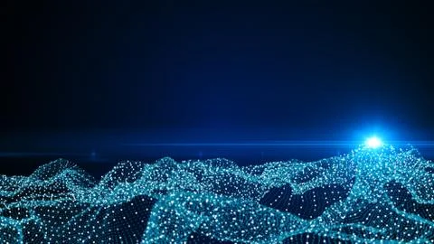 Digital blue wave particles form background illustration 写真素材