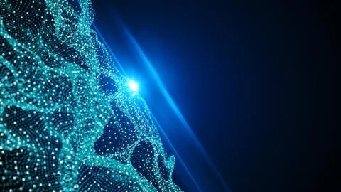 Digital blue wave particles form background illustration 写真素材