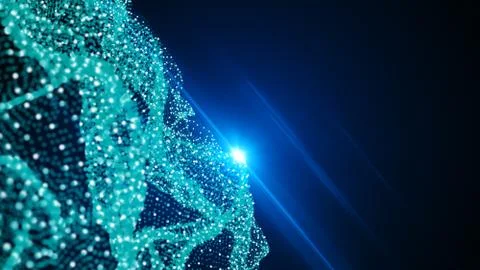 Digital blue wave particles form background illustration 写真素材