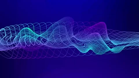 Digital Blue wave tech pulse, futuristic radio signal in dark blue background Stock Footage 296258649