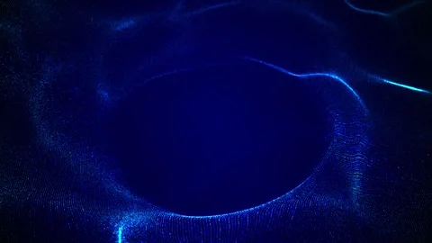 Digital blue waveform visual tiny particles, luminous surface curves, and deep a Stock Footage 340528319
