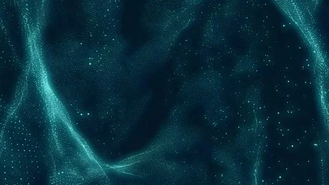 Digital blue waves with flowing small particles dancing movement on waves and cy Stock Footage 259410939