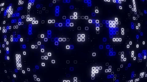 Digital Blue white cube pattern grid Dancing round cube blue color neon fut.. Stock Footage 225661018