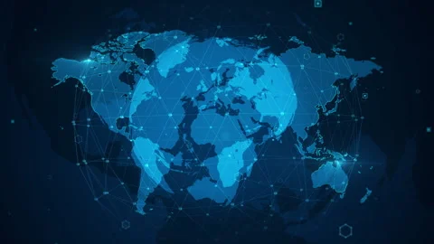 Digital Blue World Map with Geometric Network Connections Illustration 库存影片 343720472