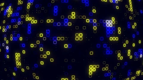 Digital blue yellow cube pattern grid Dancing round cube purple blue color .. Stock Footage 225661340
