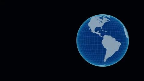 Digital Blueprint Earth Rotating Loop with Copy Space - Blue Wireframe Globe Video stock 340200249