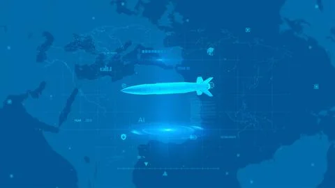 Digital Blueprint of Future Technology with World Map and Missile Concept Иллюстрация